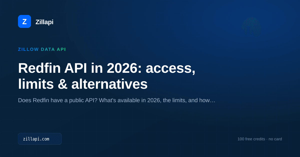 Redfin API in 2026: access, limits & alternatives — Zillapi